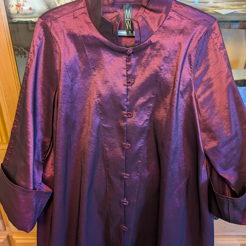 Purple Satin Button-Up Coat